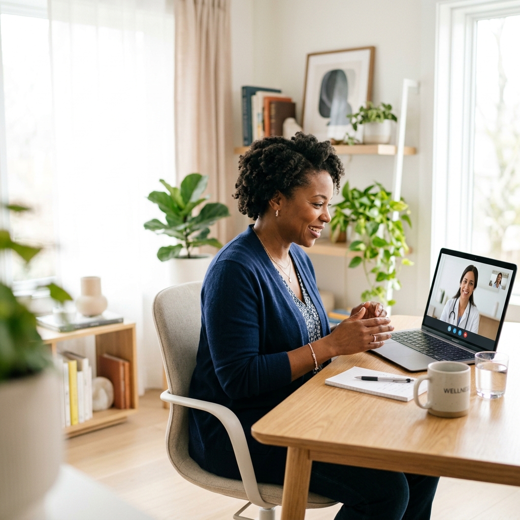 Patient enjoying a comfortable telehealth visit from home